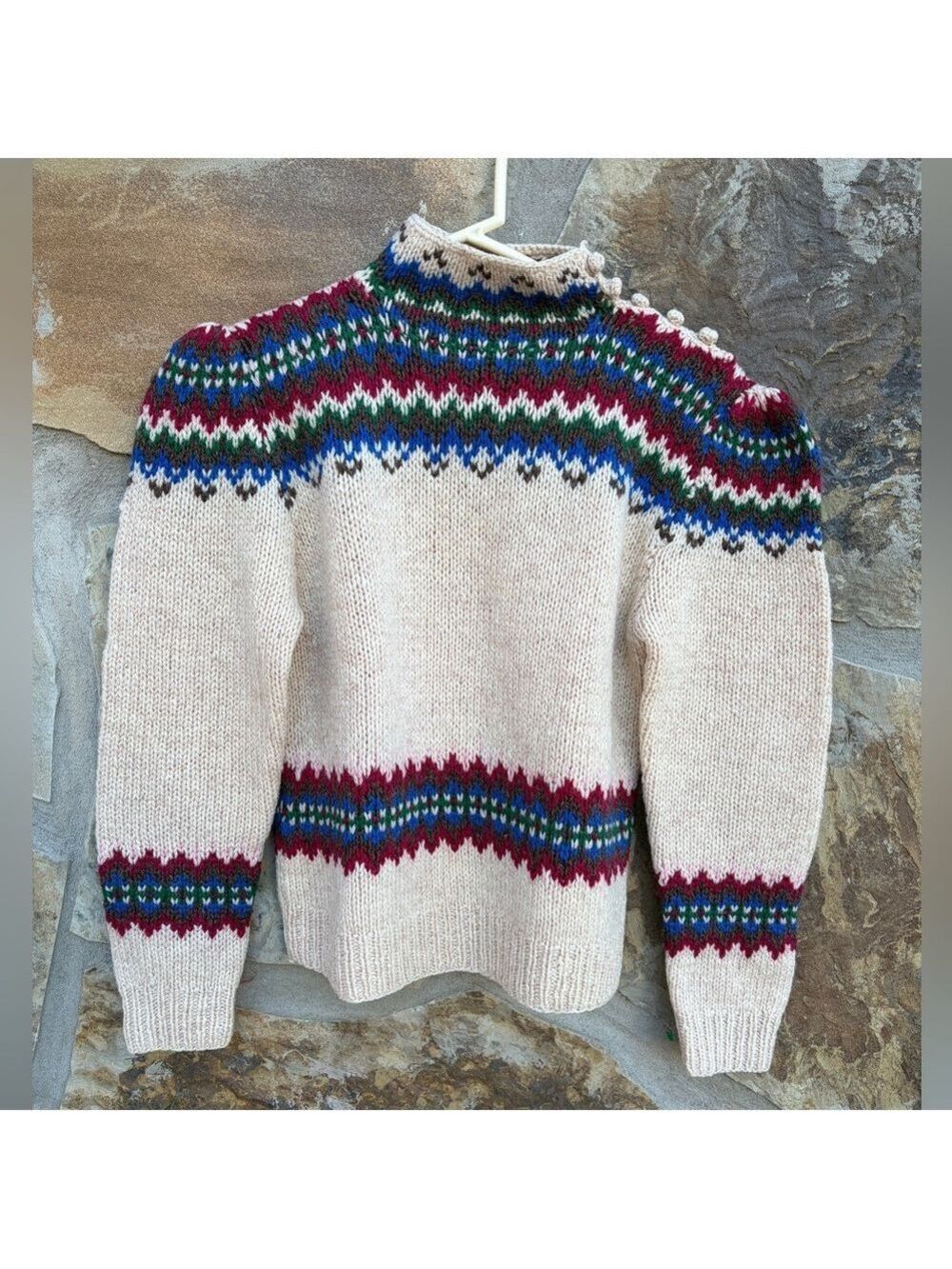 Vintage 80s Nordic Puffed Sleeves 100% Wool Fair Isle Sweater Cottagecore M